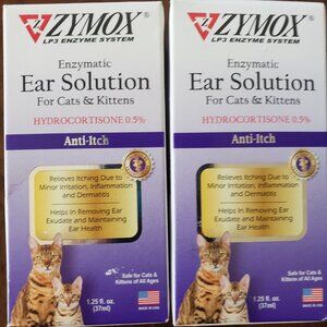NEW 2Boxes Zymatic Ear Solution Cat with 0.5% Hydrocortisone,03/27&02/28,1.25 Oz
